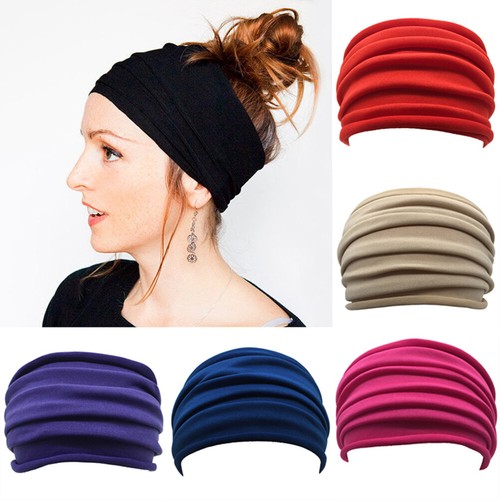 Women Elastic Solid Wide Stretch Headband Wrap Yoga Running Head Band Sports