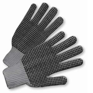 25 DOZEN 300 PAIR STANDARD STRING KNIT PVC DOT BOTH SIDES WORK GLOVES GRAY L