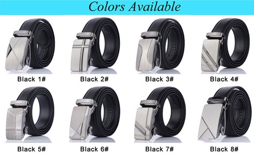 Casual Men Automatic Buckle Belt Black Leather Belts Ratchet Waistband New!