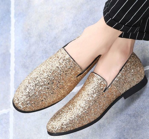 Men/'s Metallic Sparkling Glitter Slip On Loafer Rhinestone Nightclub Prom Dress