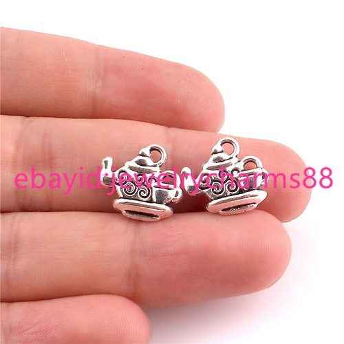 30x Charms Teapot Tea Cup 14*15mm Antique Silver Pendants Making DIY 22946