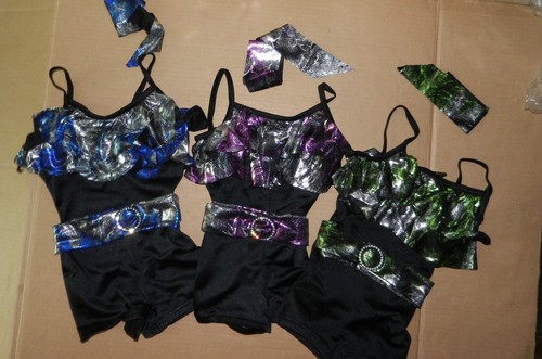 DANCE Costume Ruffled Shorty unitard 3 Colors Foil separate belt ch//adult