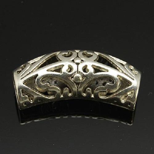 2 Grandes Perles Intercalaires Tube Tribal Passant 33mm x 14mm en métal argenté