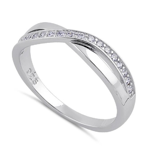 Elegant 925 Sterling Silver Clear Cubic Zirconia Infinity Twist Dress Ring CZ UK
