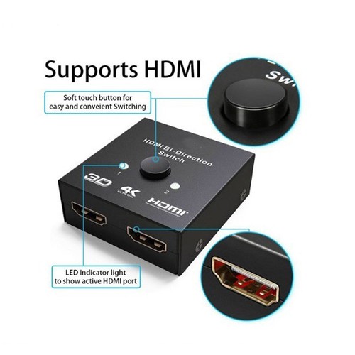 Gold Plated 2-Port HDMI Bi-directional 2x1 Switcher 1x2 Splitter Selector WJ