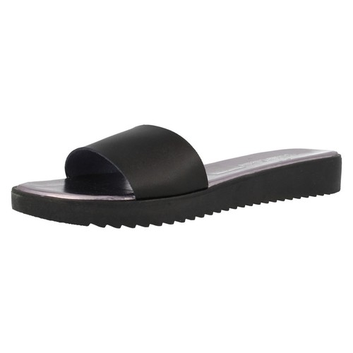 36A Leather Collection F1R0330 Ladies Black Leather Slip On Mules