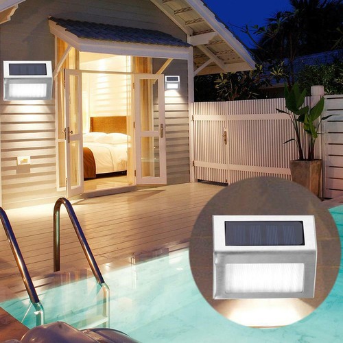 4Pack Solar 3LED Stainless Steel Garden Pathway Patio Step Stair Deck Lamp Light