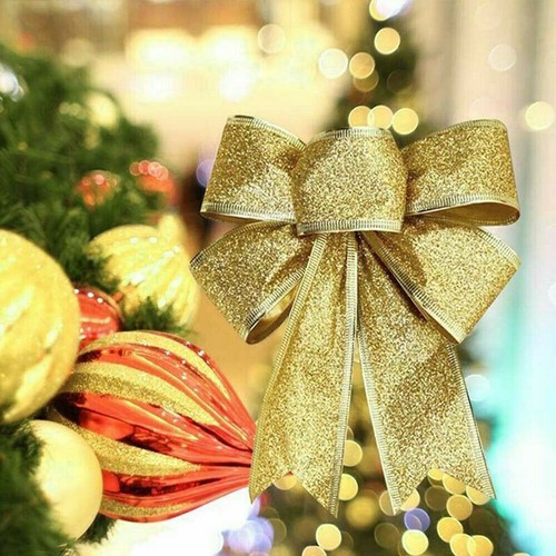 10Pcs Large Bows Christmas Tree Bowknot Ornaments Party Gifts Present Xmas Decor