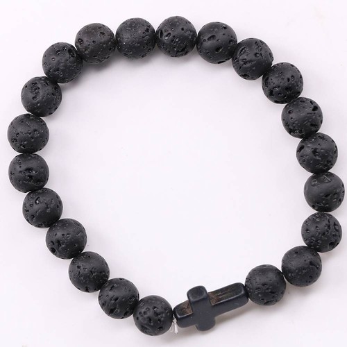 Lava Rock Stone Turquoise Croix Perlé élastique Bracelet Yoga Bijoux