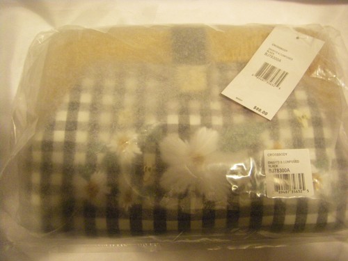 NWT Betsey Johnson Kitsch Daisyd /& Confused Clutch Black /& White Gingham /& Straw