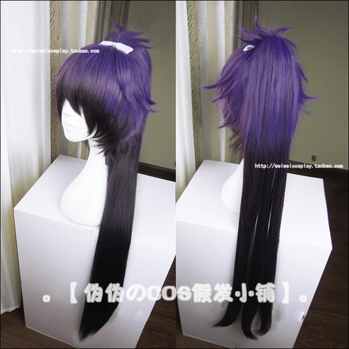 Touken Ranbu Fudou Yukimitsu Anime Cosplay Wig Cap Ponytail+white bow Track
