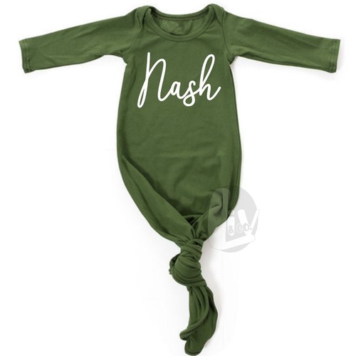 Personalized Infant Newborn Baby Boy or Girl Knot Tie Gown Outfit Gift US Seller