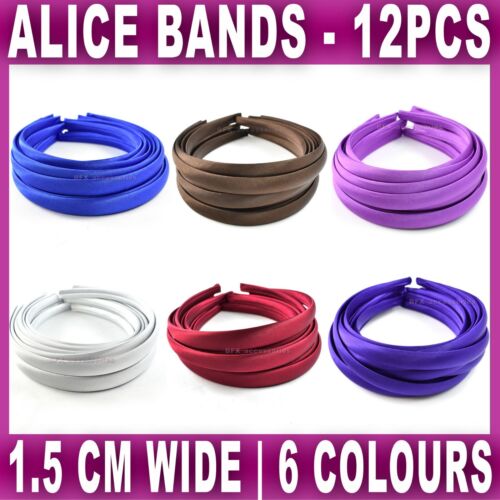 12x ALICE BAND 1.5cm wide satin headband head hair bands aliceband Womens Girls