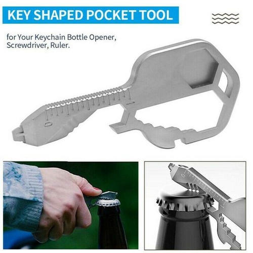 Stainless Steel Multi-Tool Key Shaped Pocket Tool for Keychain Bottle Opener