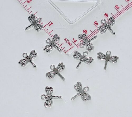 10 Dragonfly Small Charms for Bracelet Pendant Necklace Earring Making Silver
