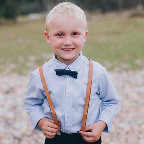 6Y Kids Boys Brown PU Leather Suspenders navy blue wedding bow tie 6mon Set