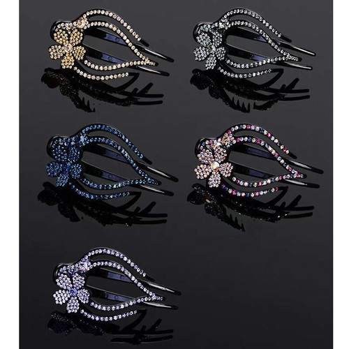 Flower Hair Clip Clamp Metal Alligator Claw Bling Crystal Rhinestone Jewelry