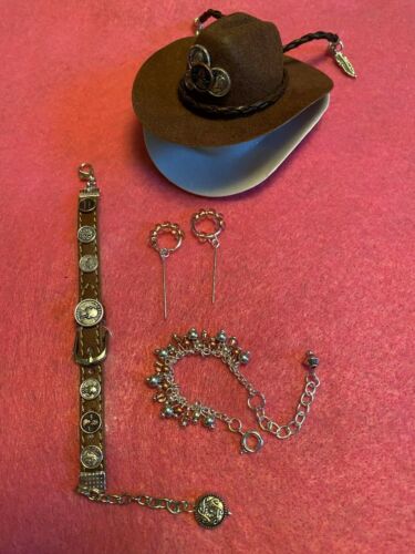 Coins Cowboy Hat /& Belt Handmade Jewelry for Barbie Necklace and Earrings