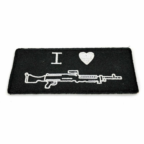 Embroidered I Heart Machine Gun Sew or Iron on Patch Biker Patch