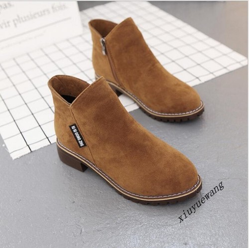 Details about / Womens British Fashion Faux Suede Side Zipper Block Heel Ankle Boots Caual Shoes