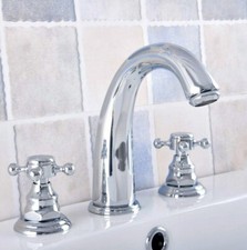 Polished Chrome Widespread Bathroom Sink Faucet 3 Holes 2 Handles Mixer Tap