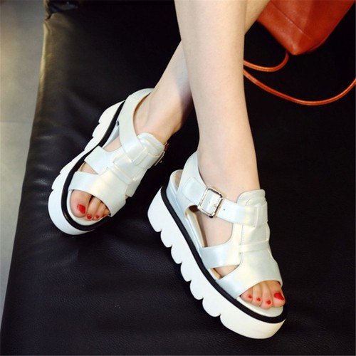 Gr.32-42 Sommer Profilsohle Damen Outdoor Sandalen Keilabsatz Hollow Loch Schuhe