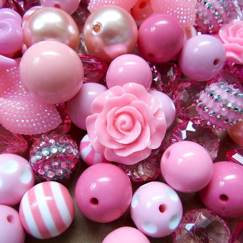 DELUXE PINK MIX CHUNKY BEADS 200 BUBBLEGUM BEADS EASTER SPRING BEAD MIX!
