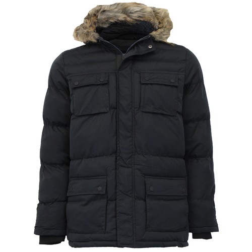 Mens Parka Jacket Brave Soul Coat Padded Mesh Hoodie Fur Quilted Lined Winter