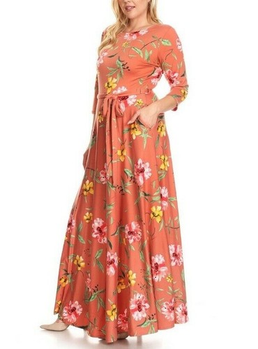 Plus Size Boho Floral Jersey Belted Fit /& Flare Maxi Dress Sage Green