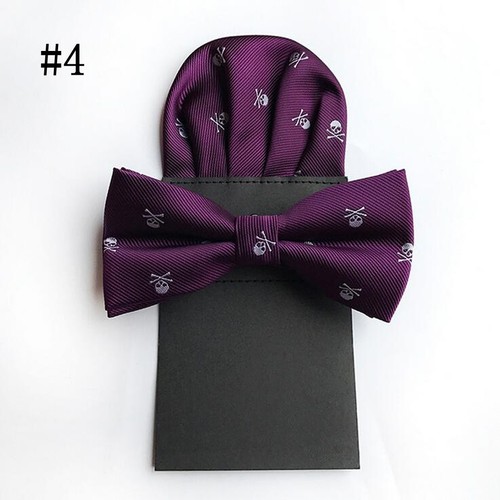Men/'s Novelty Skull Dot Bow Tie Handkerchief Set Woven Party Suit Square Pocket