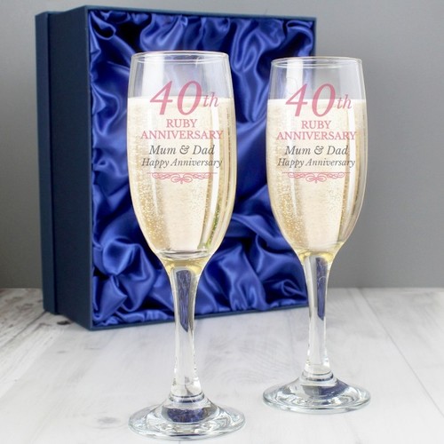 PERSONALISED Engraved 40th RUBY Wedding Anniversary 40 Years Flutes Gift Boxed
