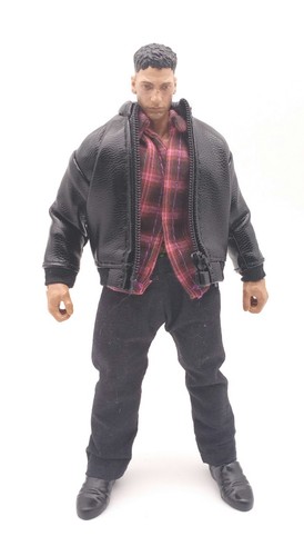 M Size Black Faux Leather Trench Zips Jacket for Mezco Punisher No Figure