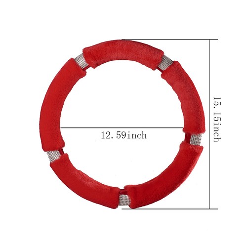 Red Soft Plush Fluffy Car Steering Wheel Cover Skidproof Girly Bling Rhinestone