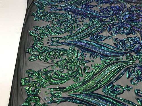 Sequins Fabric Power Mesh By The Yard 4 Way Stretch Embroidery Sequins Jade
