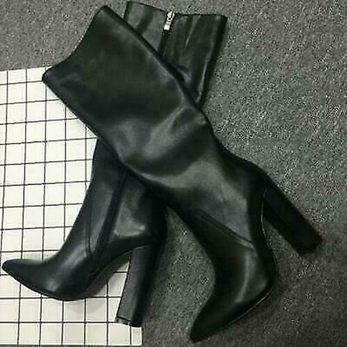 Details about / New Womens Boots Knee High Boots Block High Heels Winter Full Zipper Party Shoes