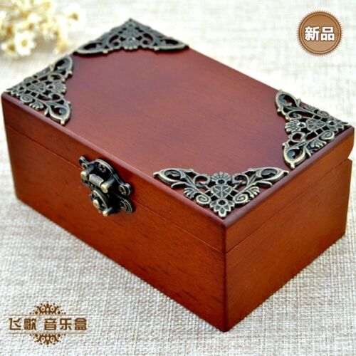♫  ELFEN LIED LILIUM ♫ Antique Wooden Mirror Rectangle jewelry Music Box 