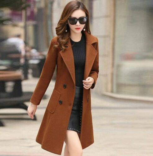 Lo último Para mujeres de doble abotonadura Abrigo Chaquetas De Imitación De Lana Abrigo solapa M-4XL D