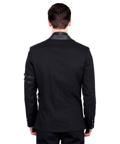 VINTAGE Goth Da Uomo Giacca gothic srotolati nero con arte-pelle Steampunk Coat