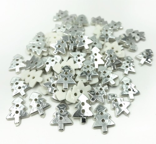 200pcs Argent Arbre de Noël Forme Résine Boutons Couture Scrapbooking Artisanat 17 mm