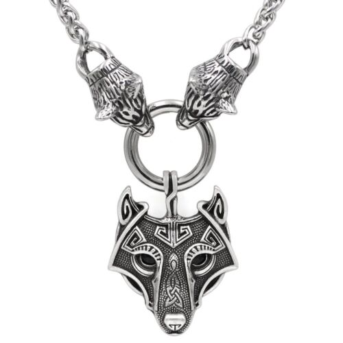 Viking Stainless Steel Norse Wolf Head Original Animal Amulet Pendant Necklace 