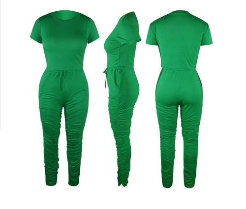 Women Tracksuit 2PC Set Crop Top+Flare Stacked Pants Casual Joggers Loungewear