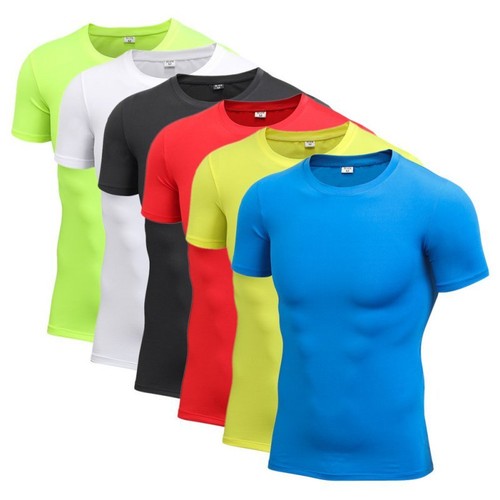 Mens Gym Compression Short Sleeve Sports Tight Shirts Fitness Base Layer Tops