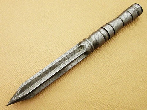 CUSTOM MADE HAND FORGED DAMASCUS STEEL TRI-DAGGER HUNTING THROWING KNIFE//SHEATH