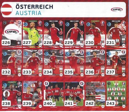 Panini Adrenalyn XL euro 2016 nr 226-243 Austria Austria para elegir