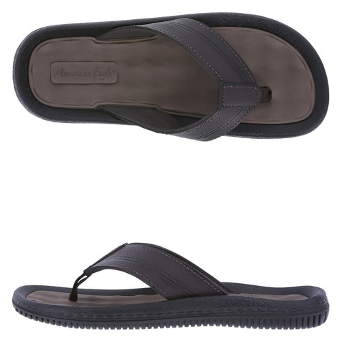 MENS AMERICAN EAGLE BROWN /& TAN LEATHER FLIP FLOPS SANDALS ~ 10 11 12 13 14 NEW!