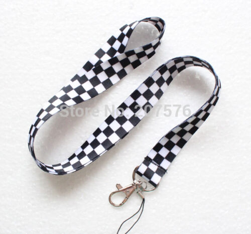 Unisex Black and White Check Pattern Key Chain Lanyard ID Holder Brand New