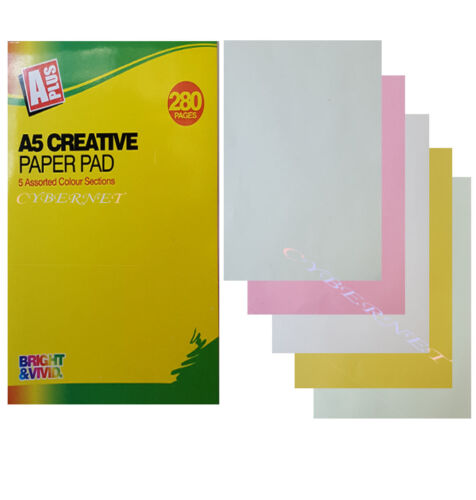 A5 250 pages Activity Creative Paper Pad With 5 Colours Sheets Arts Crafts
