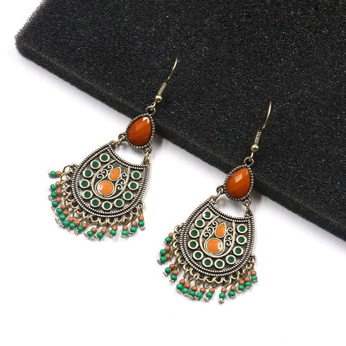 Vintage Ethnic Long Tassel Earrings Sun Flower Dangle Drop Hooks Earring Jewelry