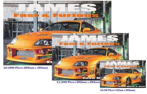 Personnalisé fast /& furious voiture jigsaw puzzle tout nom//message//photo imprimé
