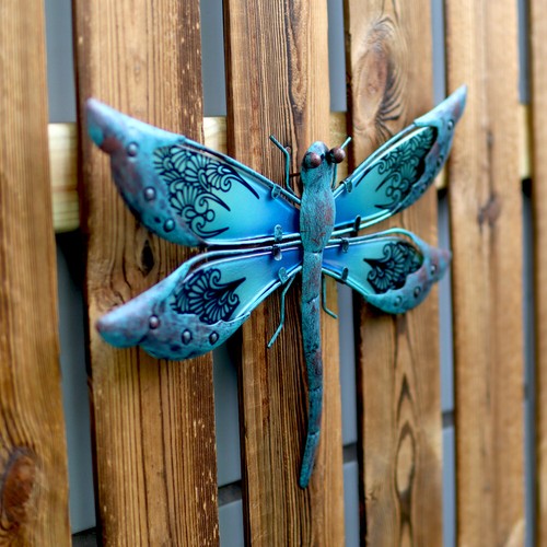 porch Metal /& Glass Dragonfly Wall Decor hanging sculpture for patio